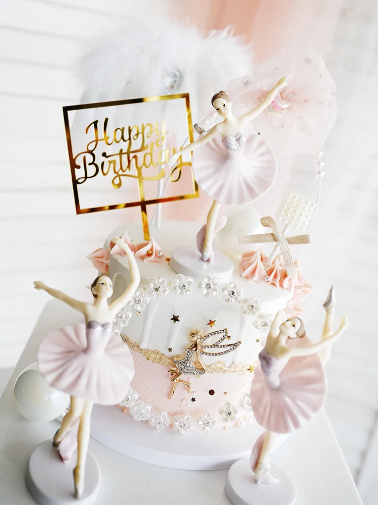 Ballerina Meisje Taart Decoratie Roze Witte Haarbal Ballon Taart Toppers Bruiloft Verjaardagsfeestje Decor Kinderen Geven De Voorkeur Aan Bakken