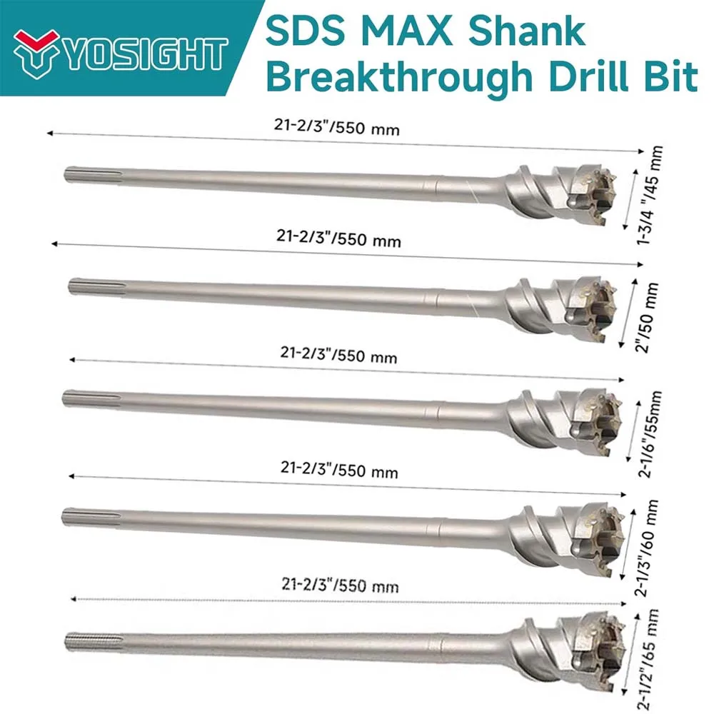 SDS MAX Tungsten Carbide Hole Saw, 40-85mm Core Drill Bit, 500/550mm for Stone & Concrete Walls - Air Conditioner Install