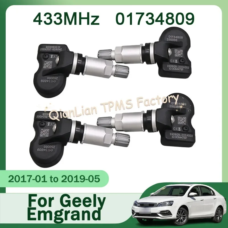 

1/4pcs 01734809 TPMS Tyre Pressure Sensor For Geely EMGRAND EV Pro EV450 EV500 PHEV Coolray Belgee ICON Vision S1 X3 433MHz
