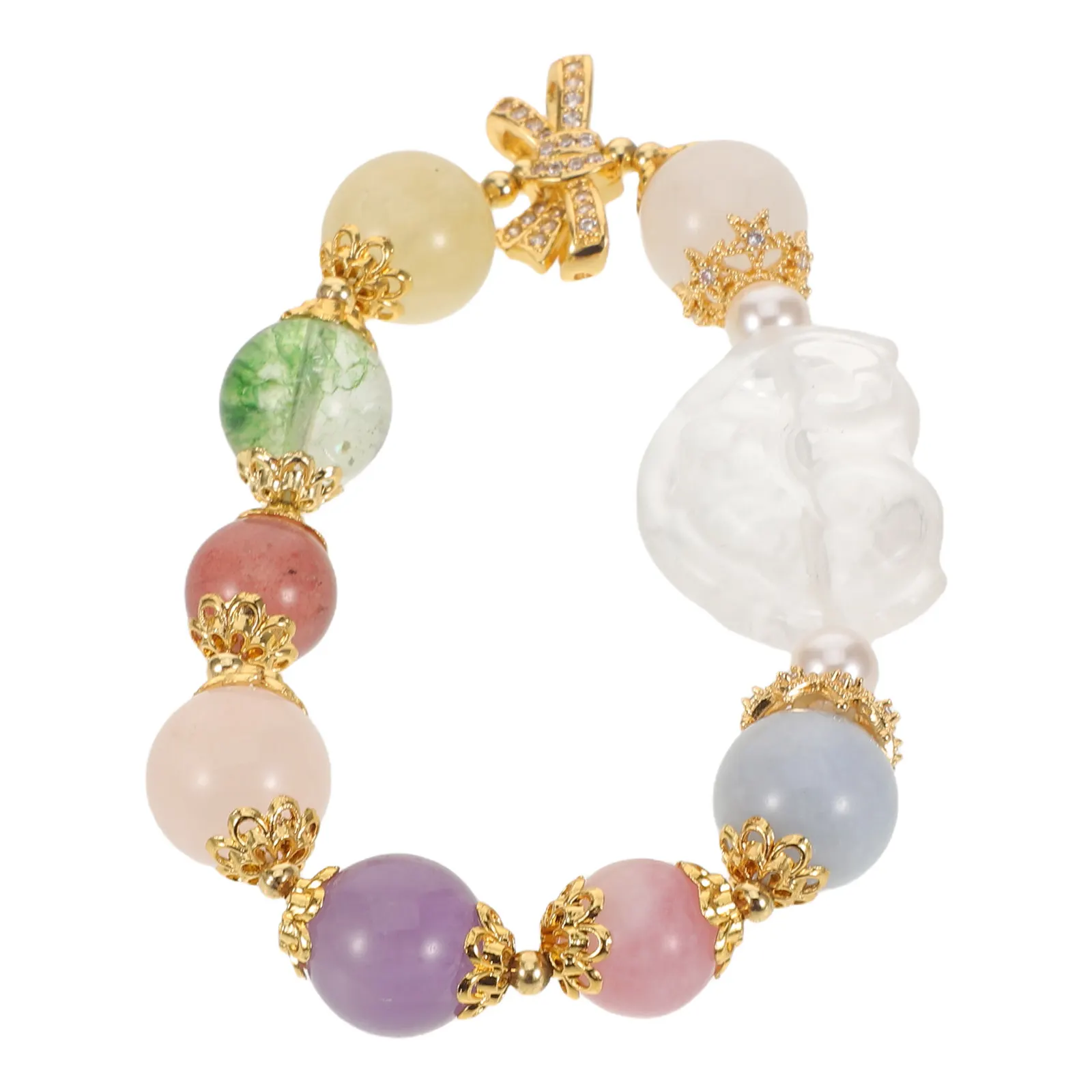 Handmade Crystal Fox Charm Bracelet Natural Beaded Stretchy Wrist Jewelry for Women Birthdays Weddings Holidays