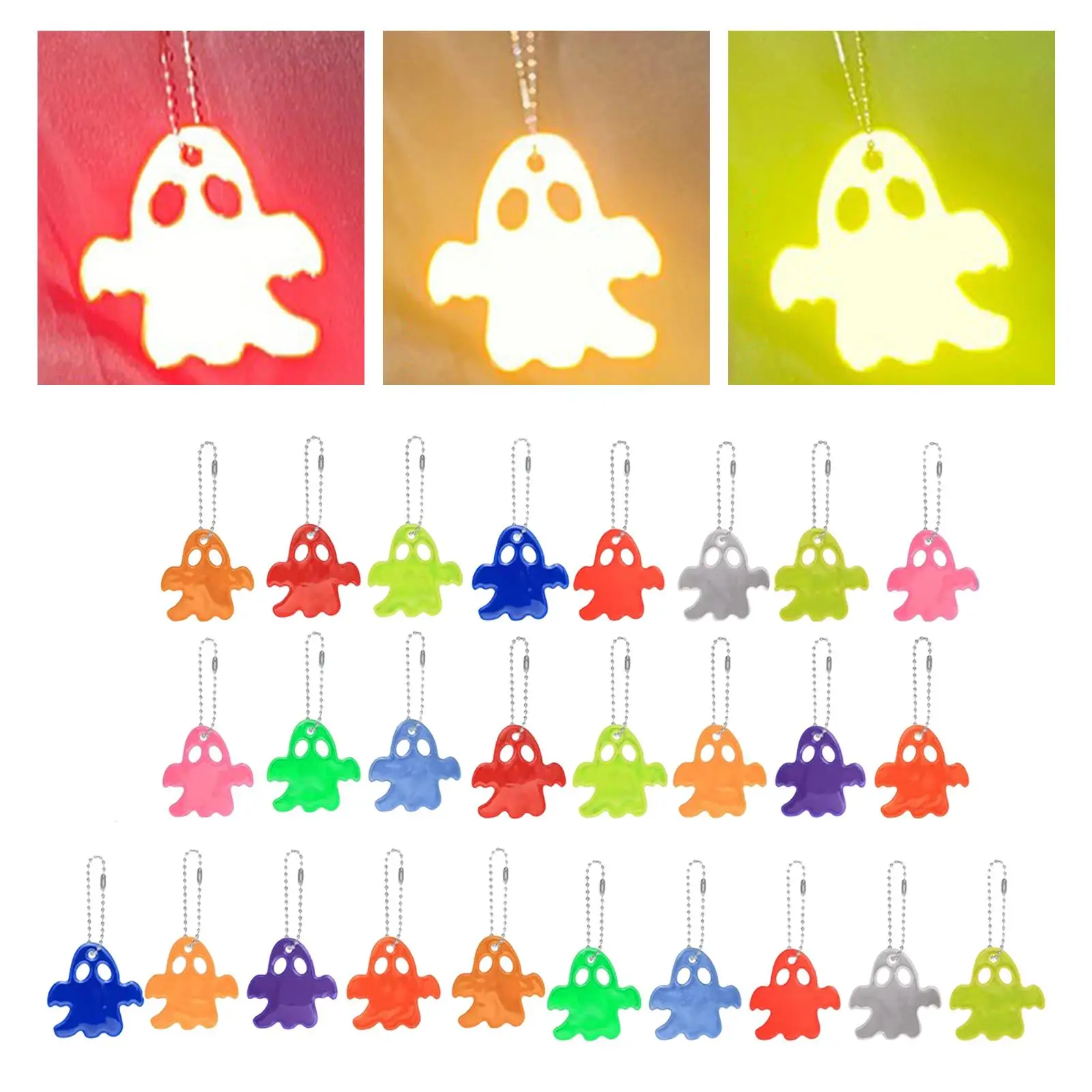 26Pcs/Set Safety Reflector Pendants Key Shape Reflective Gear Children Tags for Running Backpack Halloween Party Cycling