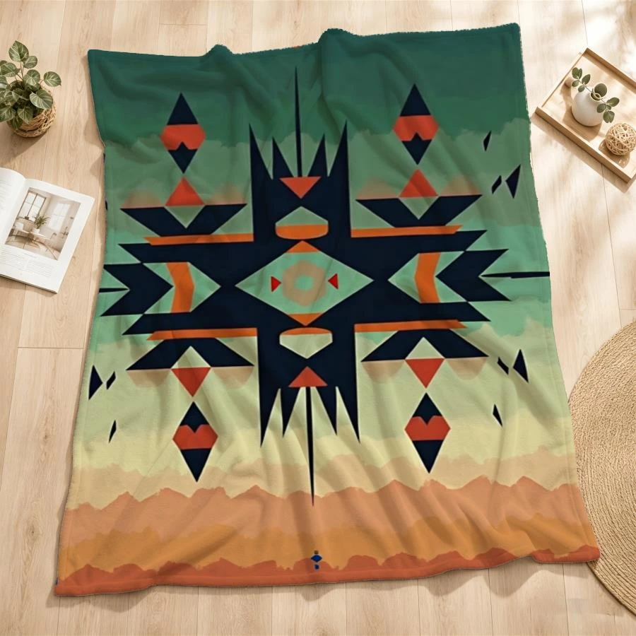 1pc Southwestern Aztec Geometric Print Soft Throw Blanket Boho Desert Tone Fleece Blanket for Couch Bed Living Room