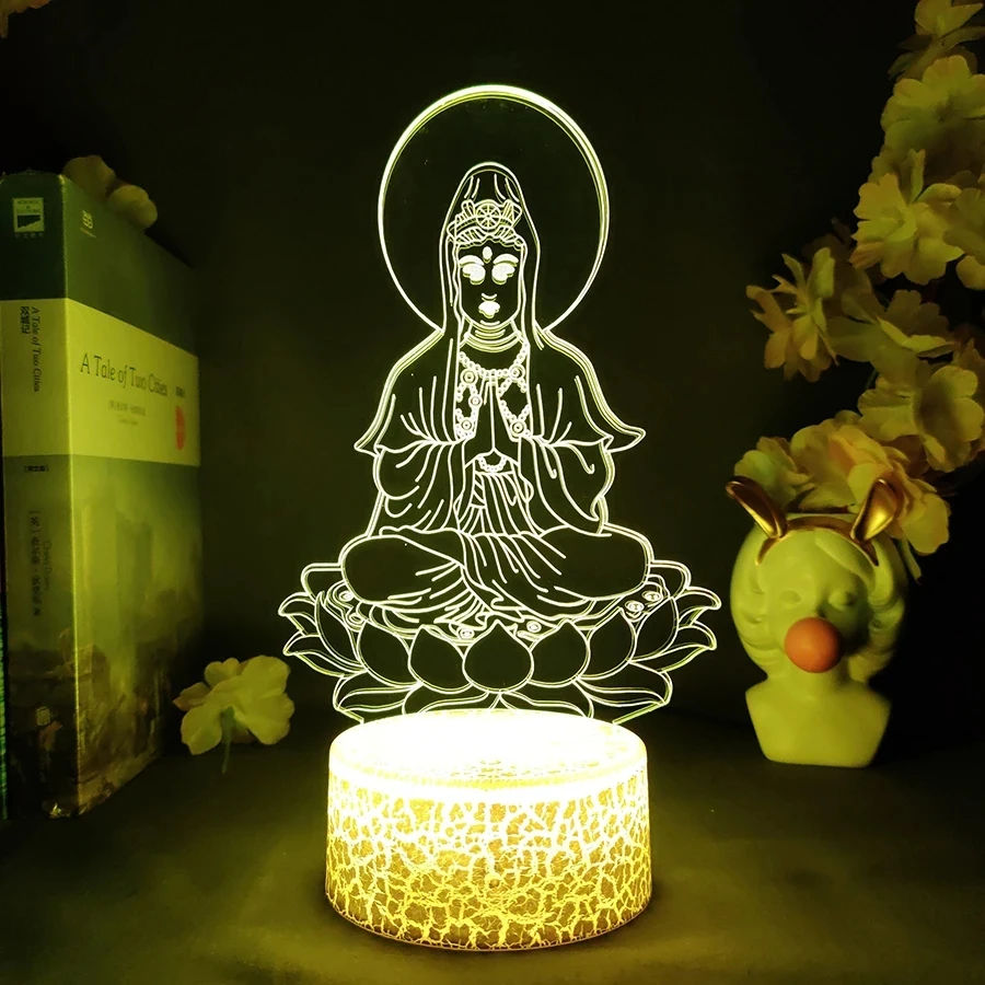 3D Night Light Buddhist Avalokitesvara for Bedroom Decor Light Cute Birthday Colorful Gift LED Lamp Manga Kid Lovely Present