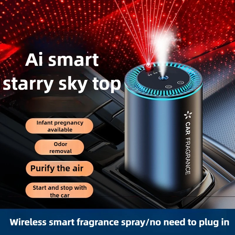 Car Aroma Diffuser with LED Starry Ambient Light 50ml Cologne Perfume Car Air Freshener Flavoring for Cars Fragrance Diffusers