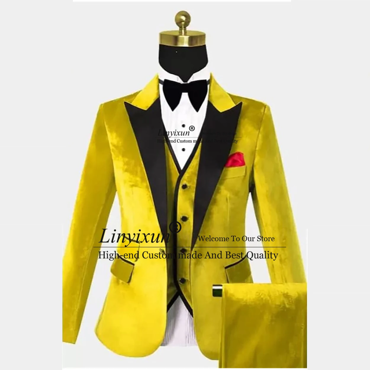 

Fashion Yellow Wedding Suit for Men Notched Lapel Male Prom Blazers Slim Fit Groom Tuxedos Sets Terno Masculinos Completo