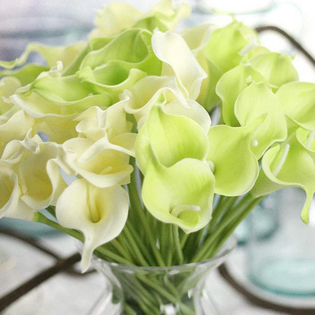 Mini Calla Lily Artificial Flower Bloom PU Heads Branch Bride Wedding Bouquet Home Office Farmhouse Spring Decor, 10 Pack,White