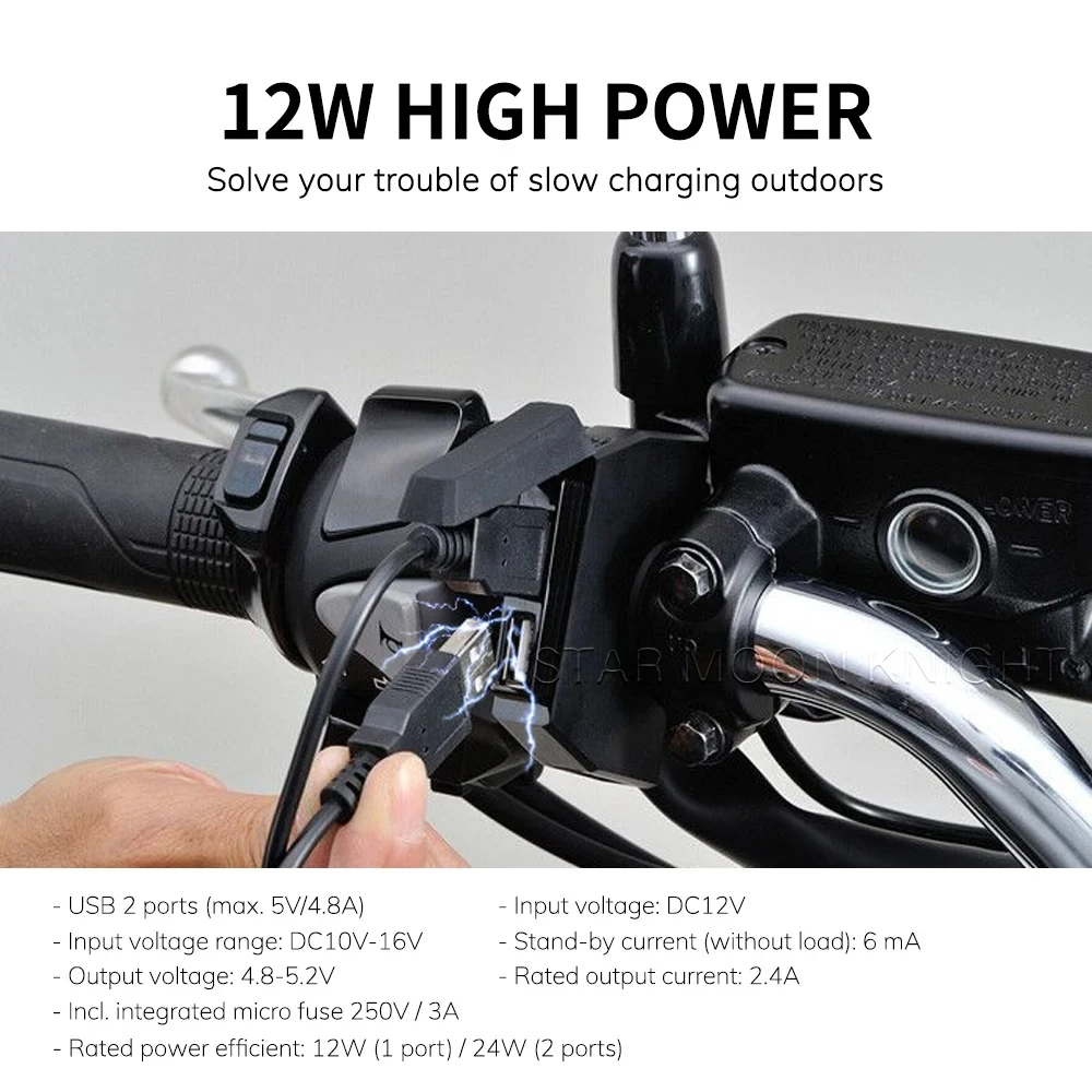 Dual USB Charger Plug Socket Adapter For Motorcycle 22.2-25.4mm Handlebars For BMW For YAMAHA For HONDA For SUZUKI Accessories