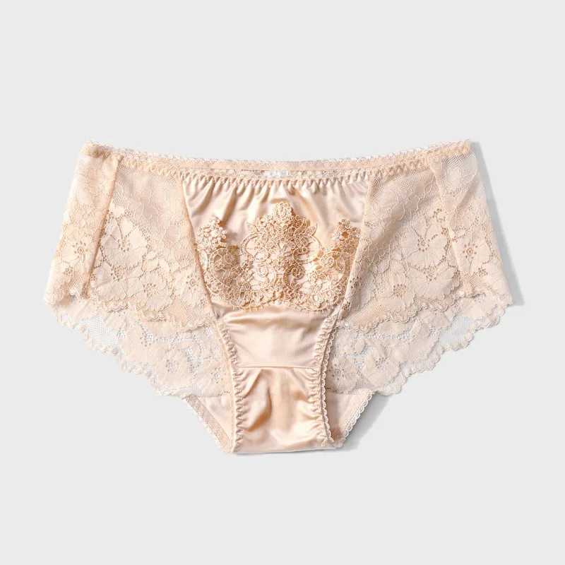 

New Crown Flower Mid-waist Women's Underwear Lace Plus Size Triangle High Elastic Satin Sexy Light Luxury Smooth Soft Panties