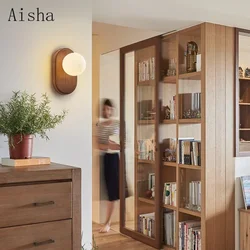 Japanese Style Solid Wood Wall Lamp New Bedroom Sconces Silent Wind Corridor Wall Decoration Retro Light