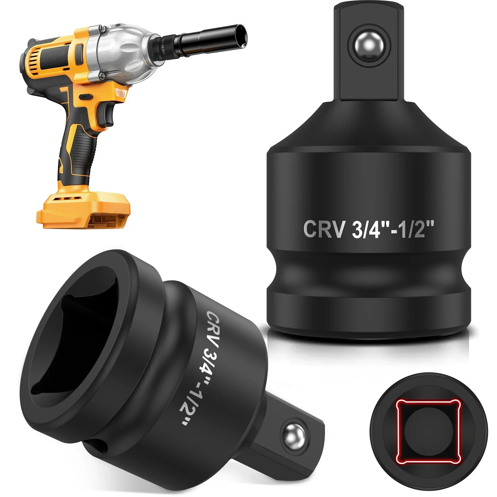 2Pc Impact Socket Adapter 3/4'' Female to 1/2'' Male Impact Socket Reducer Repair Tool Rustproof Impact Socket Reducer Converter