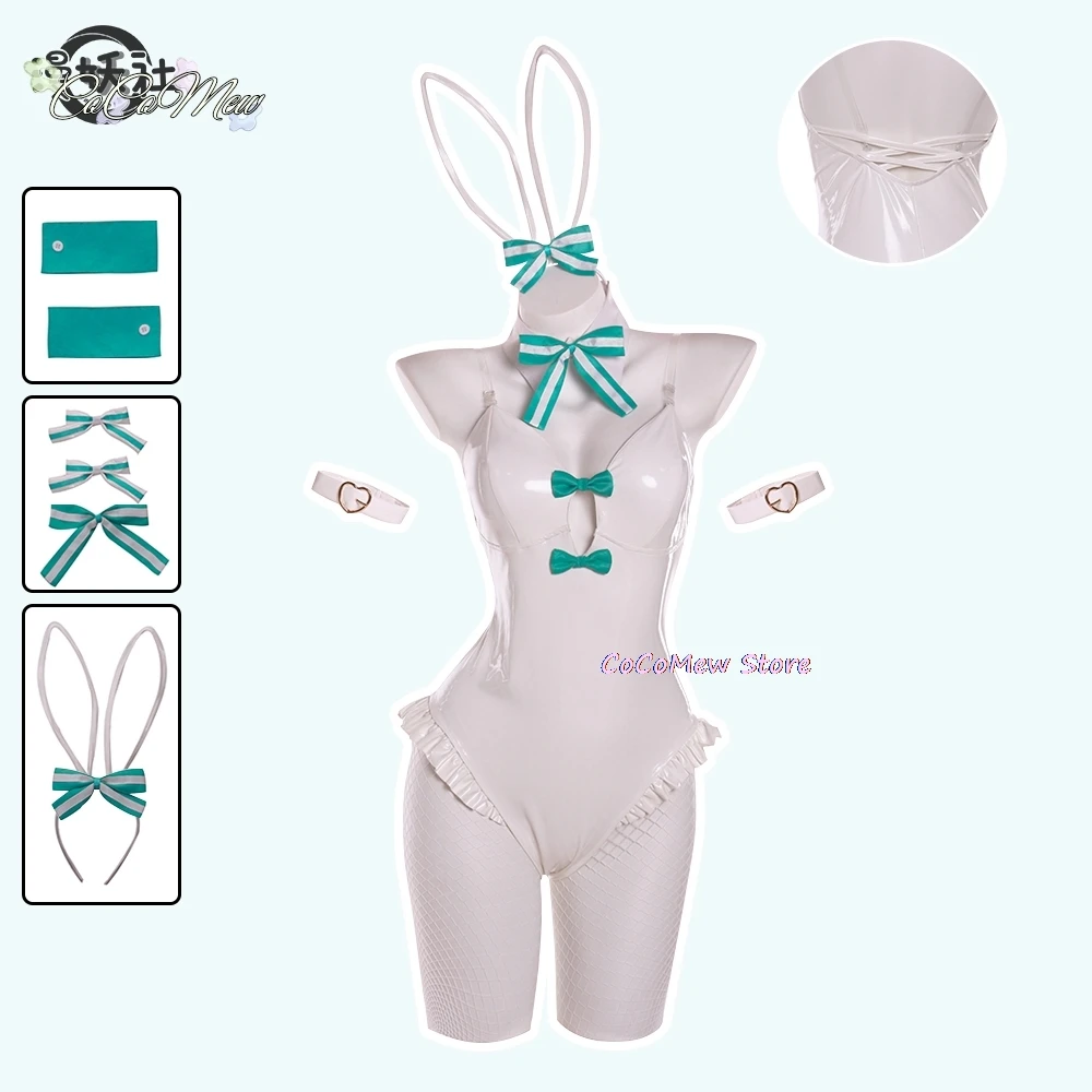 In Stock Rurudo Artist White Bunny Girl Costume Women Elastic Leather Fabric Sexy Cosplay Bunny Suit White Green Jumpsuits