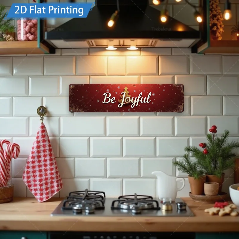 [2D FLAT] 1pc Metal Sign, 4×16inch Christmas Be Joyful Metal Sign Wall Art Decor