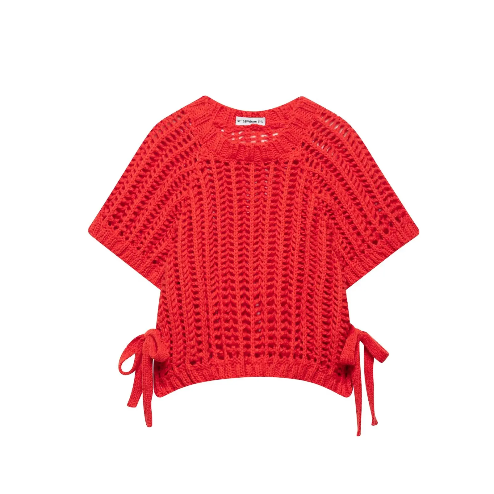 2025 Lace-Up Knitted Pullover Women's Casual Crew Neck Tie-Front Bow Design Women's Autumn Short-Sleeved Solid-Colour Knit Top