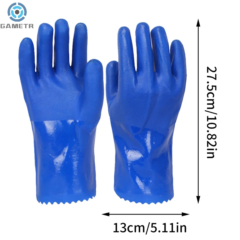 Guantes resistentes al aceite y al ácido alcalino, manoplas protectoras de seguridad Industrial de algodón con forro azul, productos químicos, 1 par