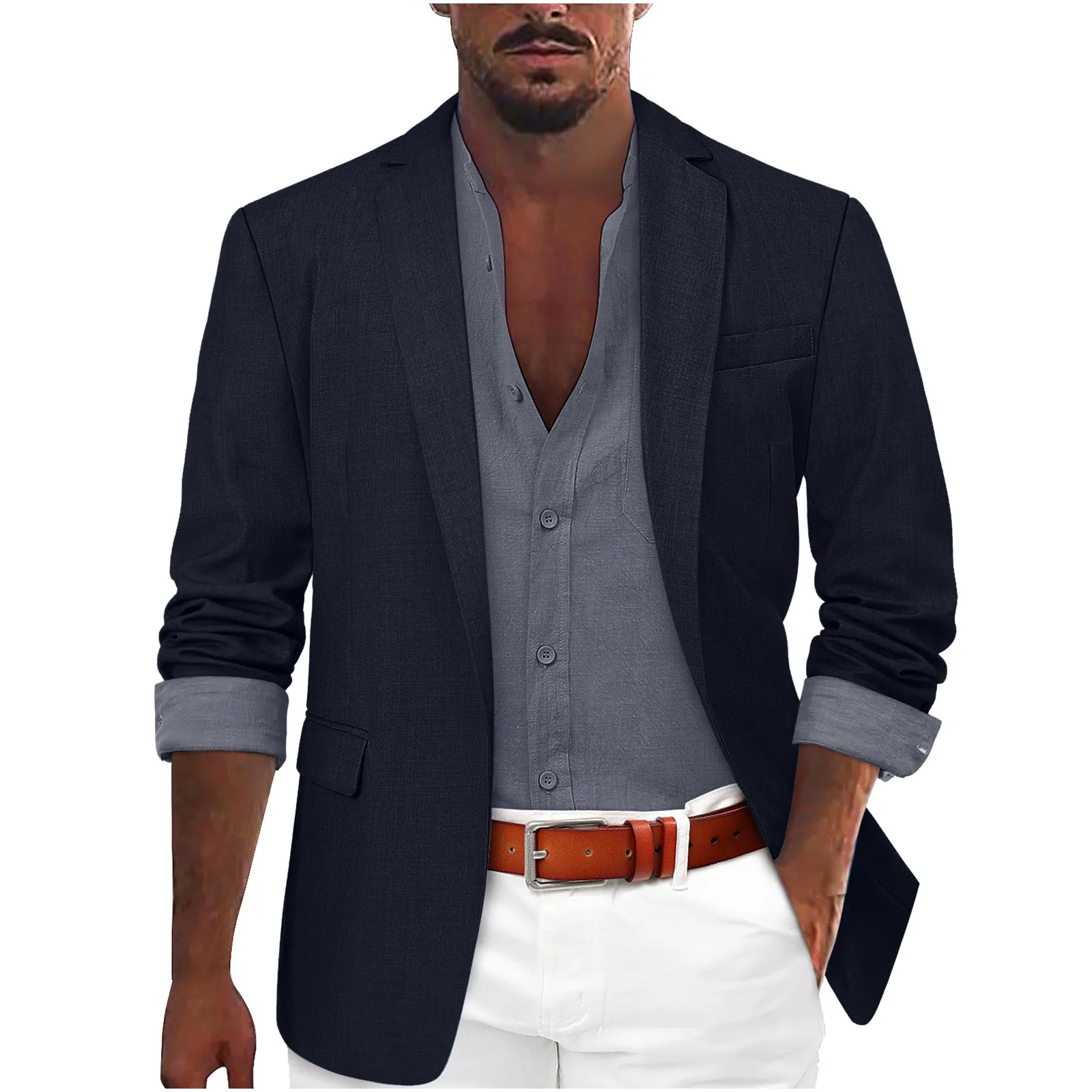 Men\'s Linen Casual Suit Jacket Summer New Solid Color Refreshing Breathable Slim British Cotton Linen Suit Retro Simple Top