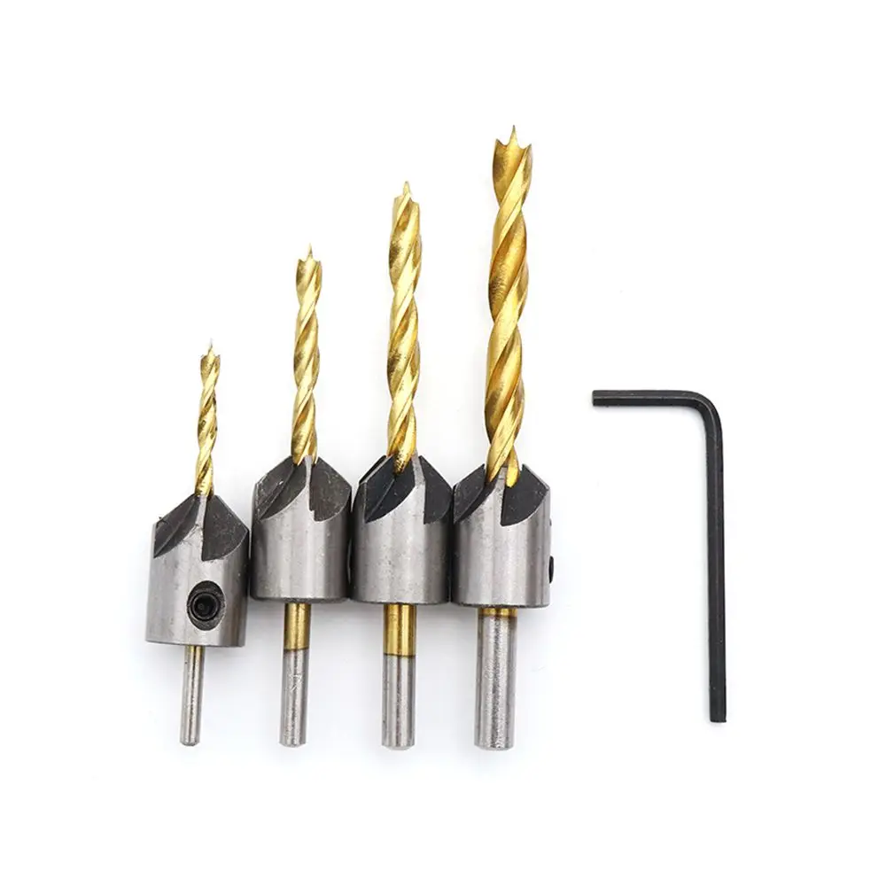 Perceuse à bois en acier HSS, ensemble de perceuse à évier à seau en acier, perceuse à scie cloche, 5 cannelures, 3mm-6mm, 4 pièces