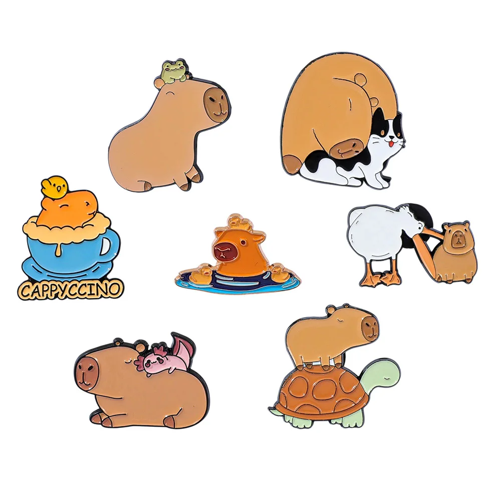 

1 Set Cute Cartoon Fun Capibala Metal Badge Emotionally Stable Small Capybara Alloy Brooch Accessory Pin Fashion Toys Anime