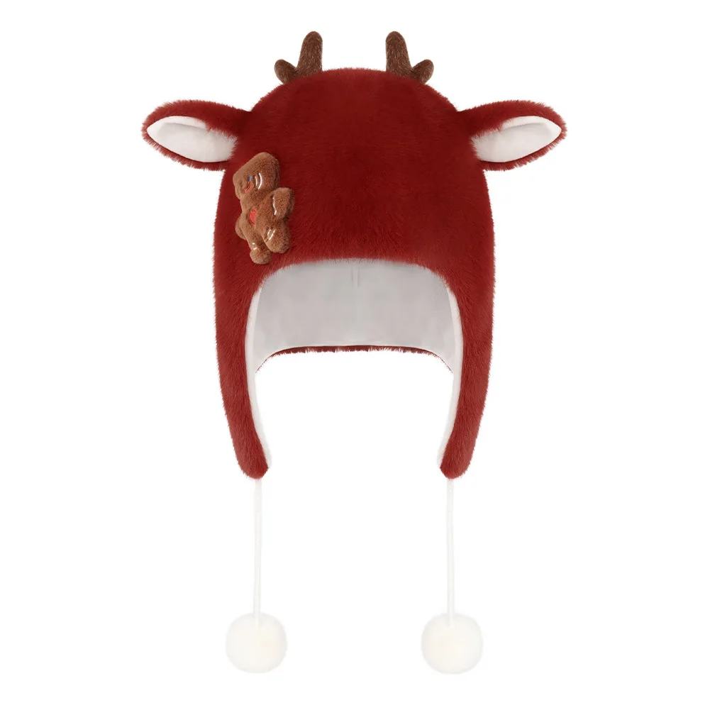 New Christmas Deer Plush  Pullover Hat Women Sweet Cute Antlers Keep Warm Autumn and Winter Plush Ear Protection Headband