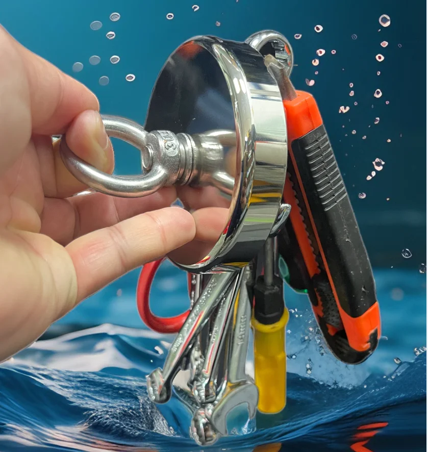 D48 D60 D75 D90 مغناطيس صيد النيوديميوم فائق القوة، مغناطيس أرضي نادر مع مسمار ذو فتحة غاطسة للانتجاع في النهر #2