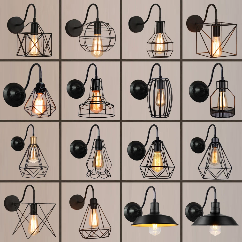 Industrial Loft Black Lampshade Wall Lamps Vintage Cage Guard Sconce Retro Lighting Fixture Modern Indoor Lighting Lights LED