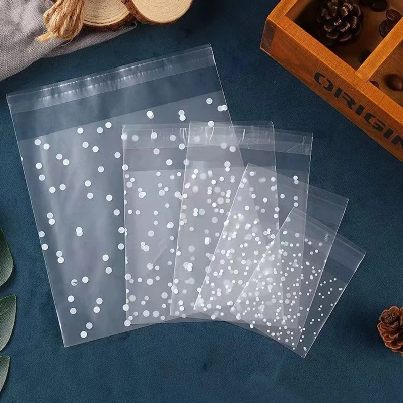 

100pcs Frosted Polka Dot Transparent Bag/self-adhesive Bag Baking Jewelry Snacks DIY Beaded Storage Display Bag