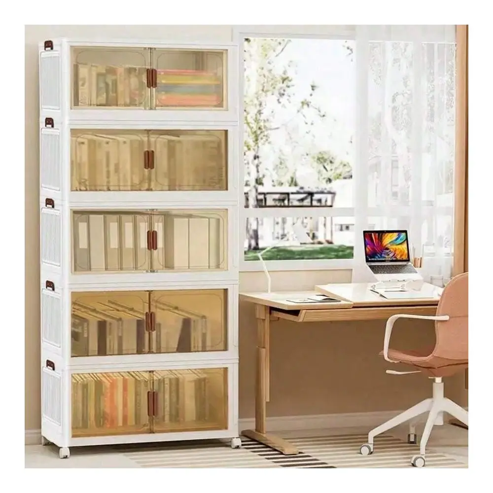 

Stackable Storage Box With Lid And Wheels, Folding Storage Box, Plastic With Door, Suitable For Wardrobes, Homes And Offices, C