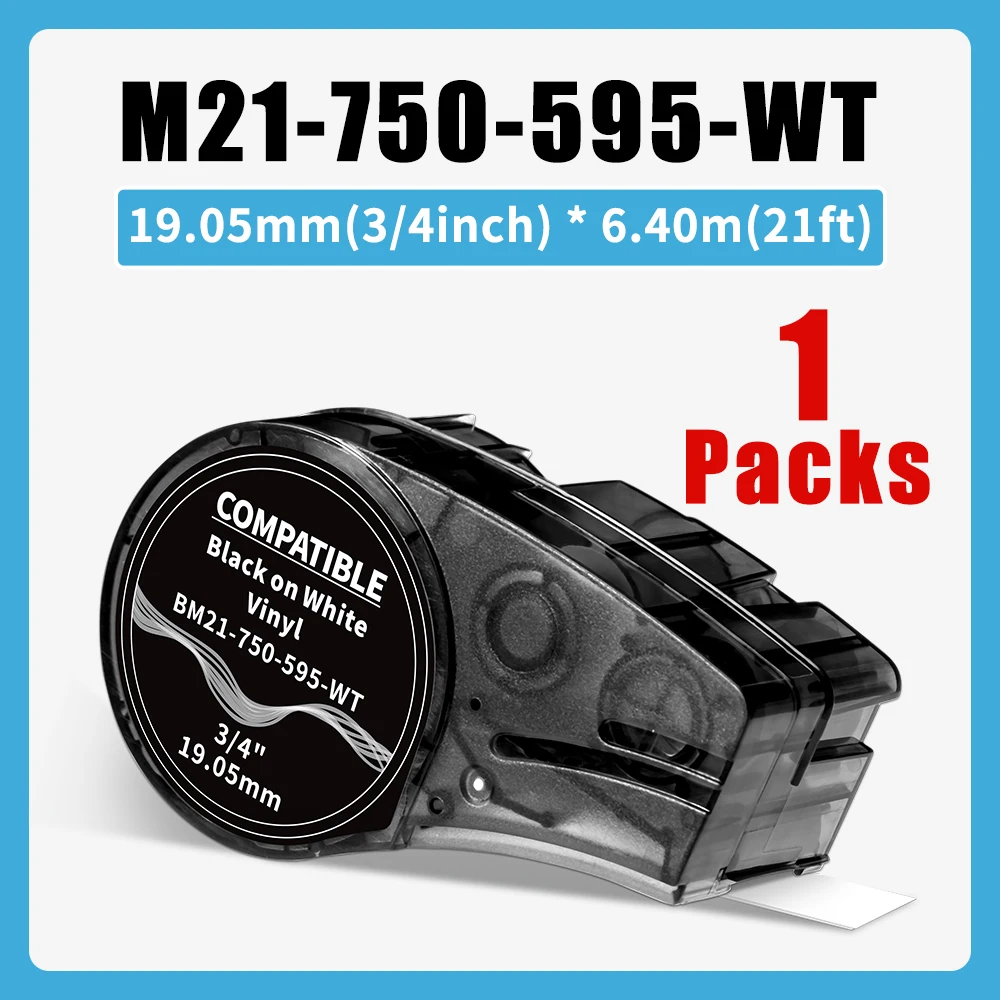 

1 упаковка картриджей для этикеток, совместимых с Brady M21-750-499, 19,1 мм, белая нейлоновая тканевая лента 3/4 дюйма для принтера этикеток BMP21-LAB/Plus