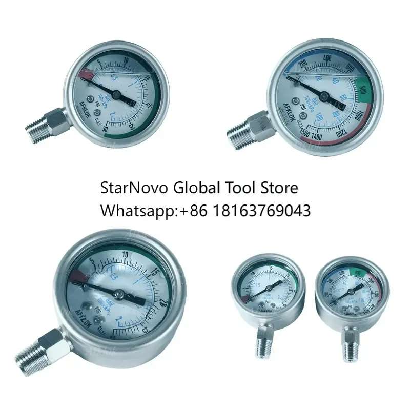 2026 Hot！ High Quality 2.5inch Bottom Connection Glycerine Filling Hydraulic 316SS Pressure Gauges 0-30PSI/0-1500PSI