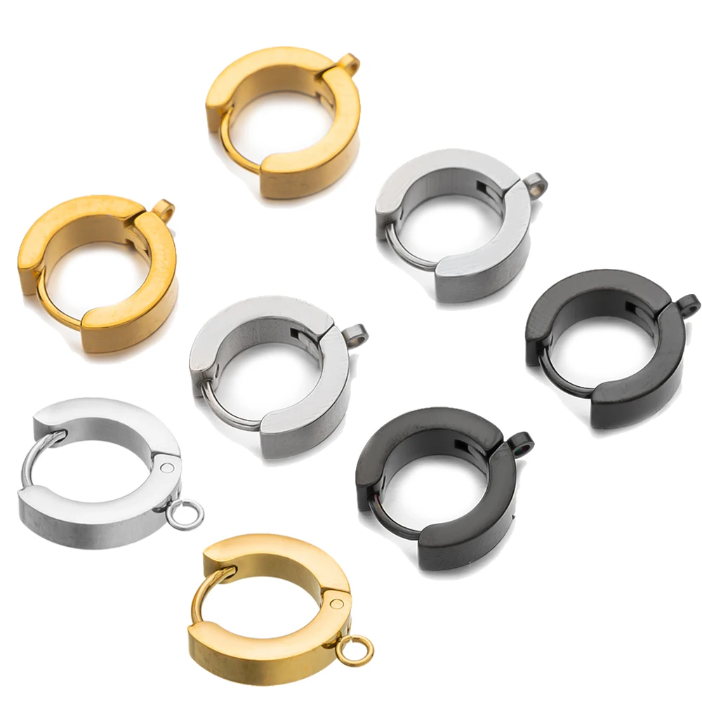 10pcs/lot Stainless Steel Gold Flat Huggie Earring Hooks With Loop Round Ear Post With Ring For DIY Jewelry Making Supplies