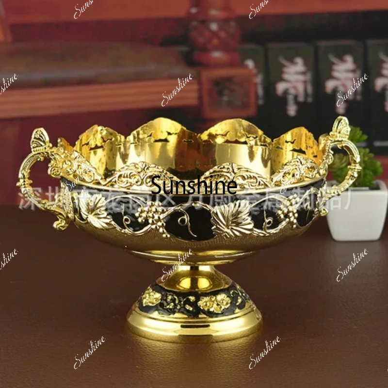 Zinc alloy stainless steel metal European double ear fruit bucket KTV ornament double ear fruit bucket Snack plate