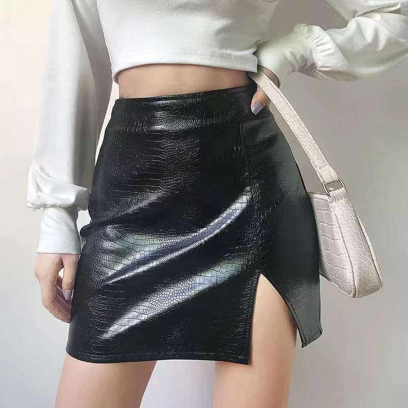 

Split Skirt High Waist Skirt A-line Short Skirt Leather Skirt Women 2023 Fashion Ropa Mujer Mini Skirts Clothes for Women