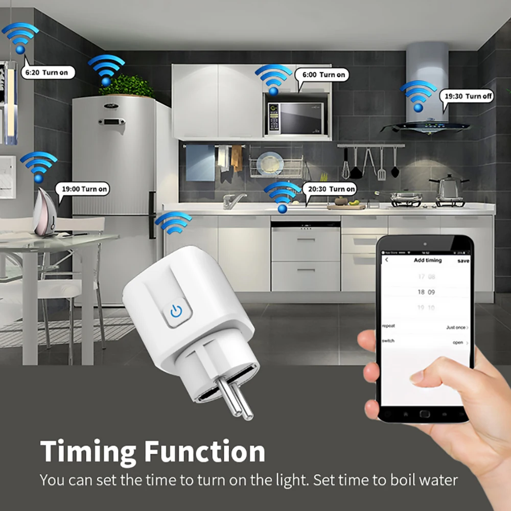 Smart Socket EU 16A/20A AC100-240V Wifi Smart Plug Power Outlet, Alexa Google Home Voice Control, For Tuya Smart Life APP