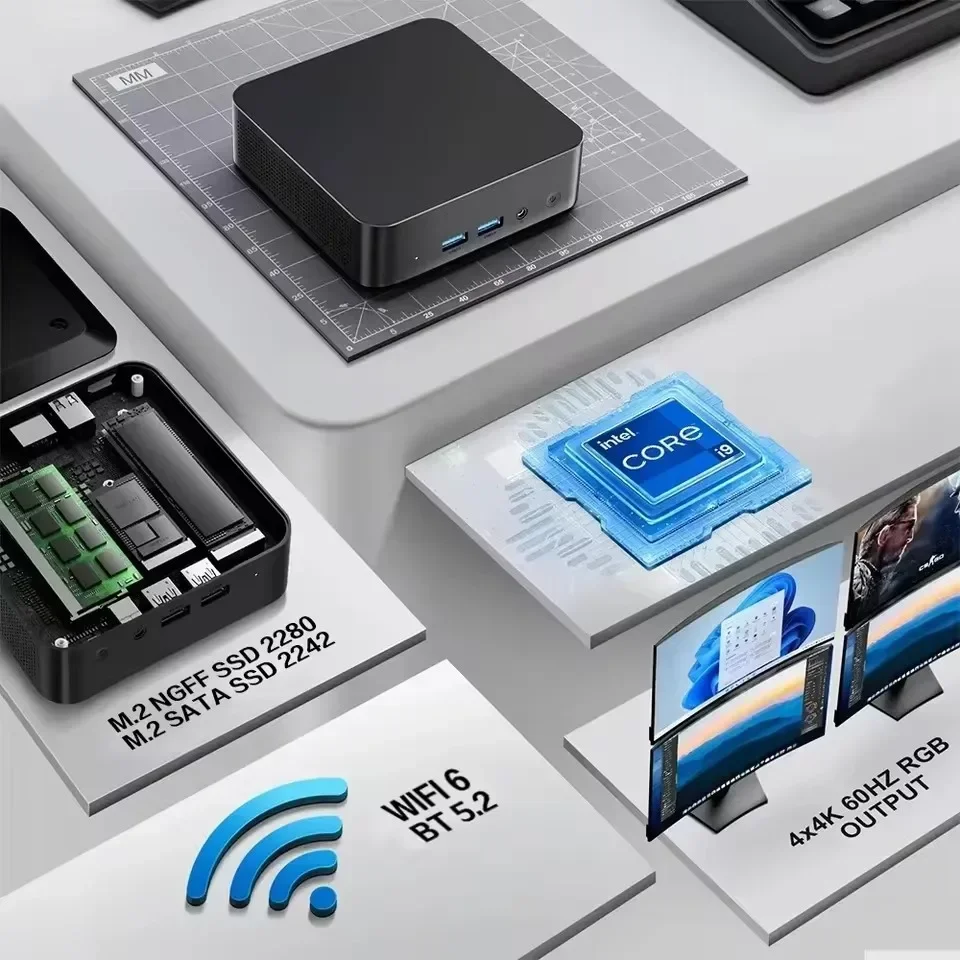 2026 Intel Core I9 10980HK Mini PC Windows 11 16GB 512GB 1TB SSD Portable Gaming Mini PC WiFi6 BT5.2 4K Office Mini Computer PC