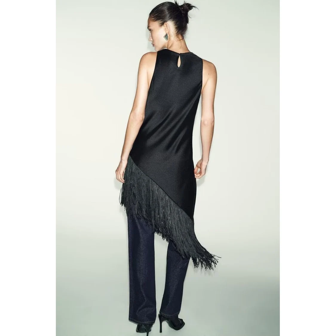 Top lungo da donna in raso di seta drappeggiato con nappa ZR Sle Nuovo autunno inverno Faion traspirante vestibilità ampia rotonda Ne Pullover T-shirt