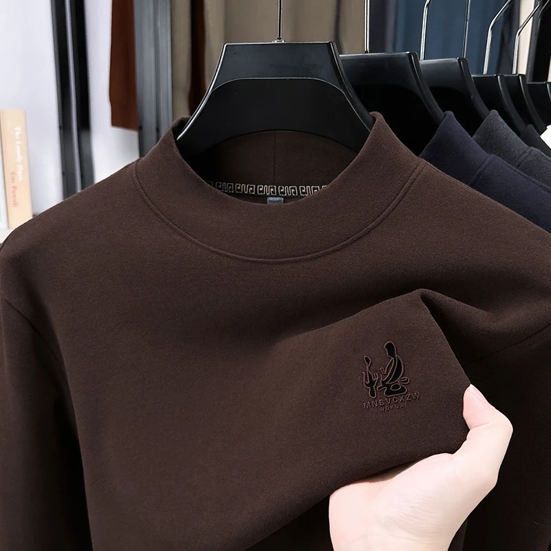 

Designer Original Men's Fleece-Lined Thickened Mock Neck Sweatshirt Soft Warm Anti Pilling Long Sleeve Autumn Winter Men's Wear