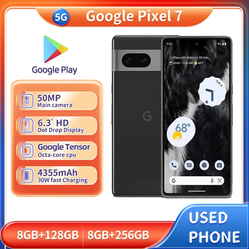هاتف Google Pixel 7 الذكي 5G Android 6.3 بوصة CPU Google Tensor 4355mAh دقة 2400x1080px هاتف مستعمل