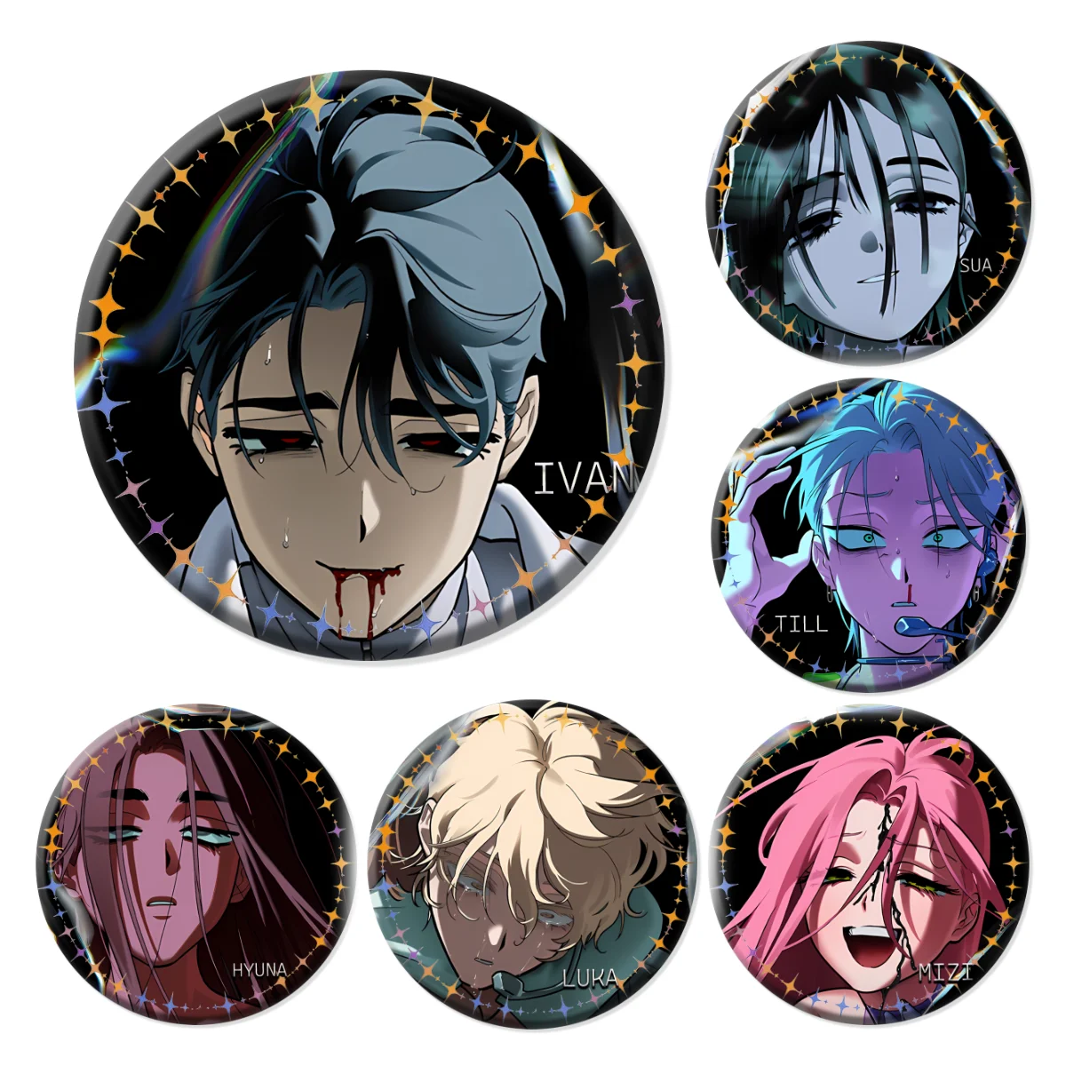 Anime ALIEN STAGE Star Holographic Tinplate Button Badge Set Round Brooch Mizi Sua Till Ivan Hyuna Luka Collectible Pin Fans Bac