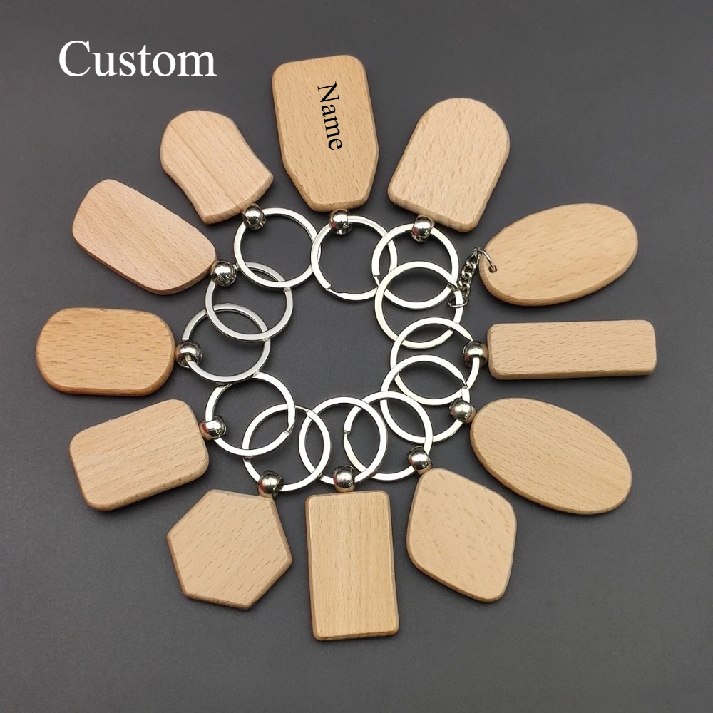 Wooden Keychain Letter Pendant Beech Wholesale Laser Creative Car Key Customization Keyring Personalization Chain Ring Gift