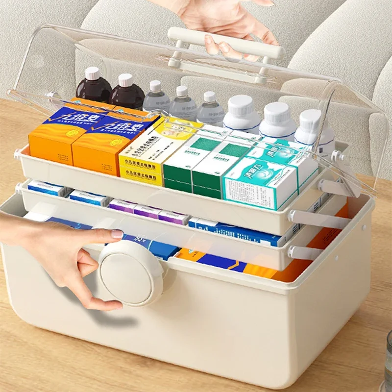 Family Medicine Pills Box Storage Container 3 Layers Big Pill Organizer Box First Aid Kit Large Capacity Pill Cases Health Care