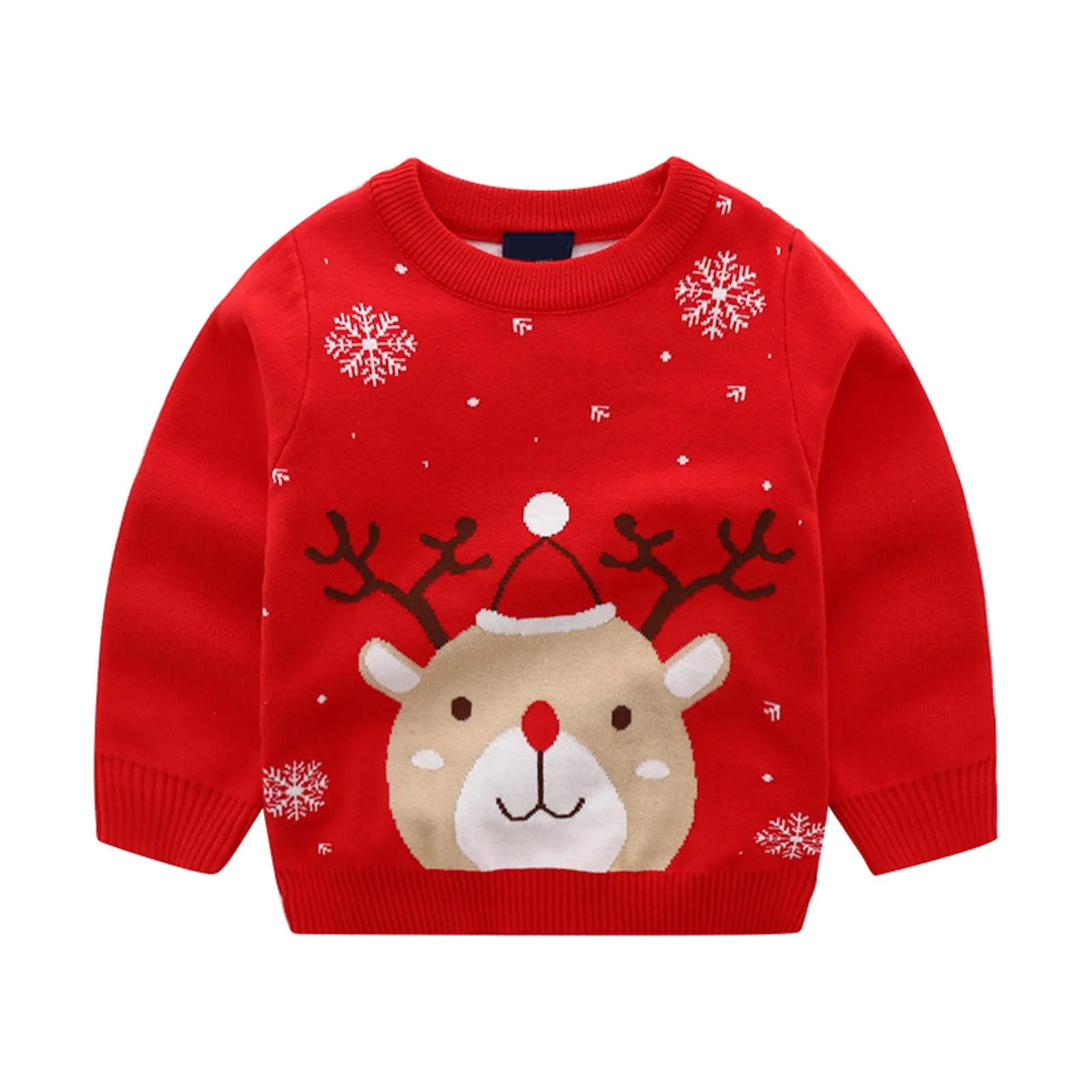 2024 Christmas Sweater O Neck Printed Deer Novelty Ugly Christmas Sweater Unisex Kids Boys Girls Long Sleeve Knit Sweater Jacket