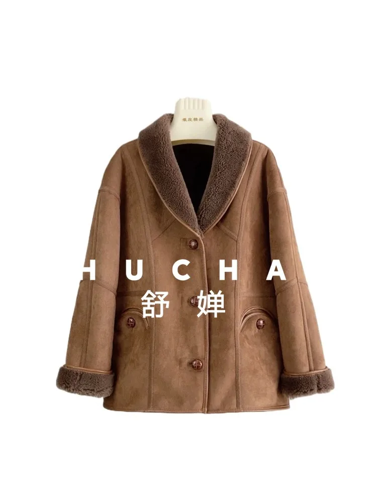 เสื้อโค้ทขนสัตว์แท้ 100% สำหรับผู้หญิง สไตล์เรโทรใหม่ แจ็คเก็ตทรงรถไฟ ขนแกะ เสื้อโค้ทขนสัตว์สำหรับผู้หญิง เสื้อโค้ทฤดูหนาวสำหรับผู้หญิง
