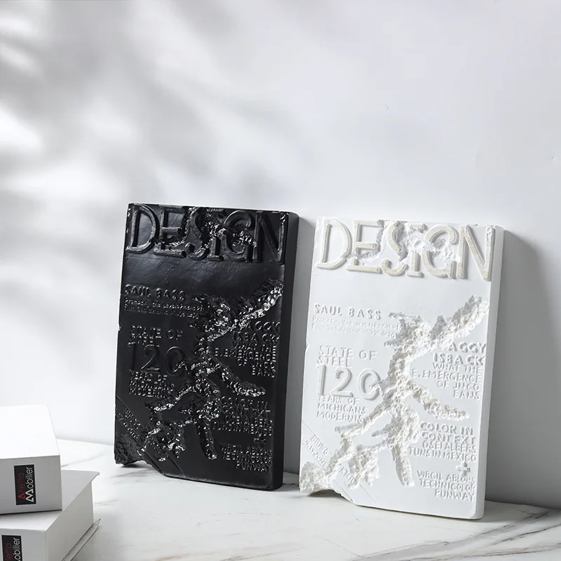 

Modern Nordic light luxury resin relief book decorations imitating metal book blocks, home study, bedroom soft decoration
