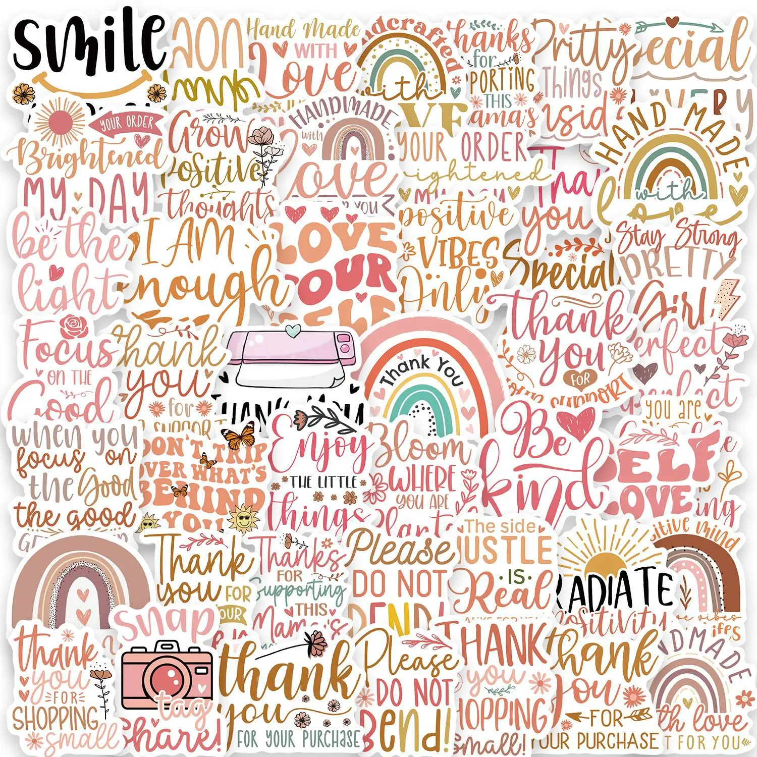 

50Pcs BOHO Inspirational Quote Stickers Pack Positive Decals for Water Bottle Laptop Phone Skateboard Helmet Gifts for Teens