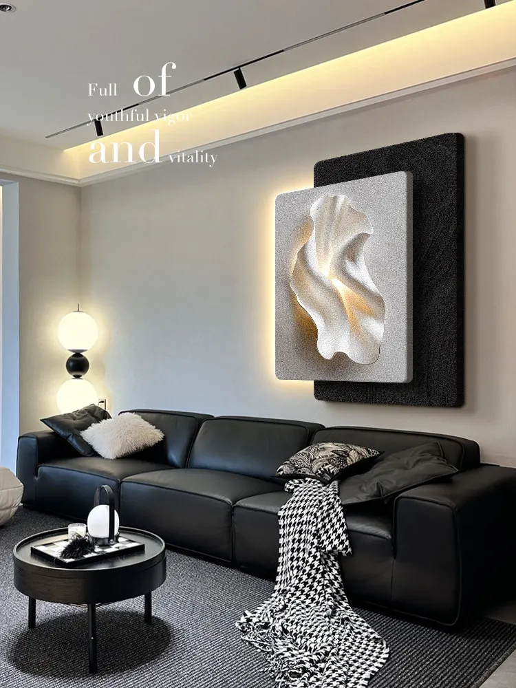 High Sense Living Room Decorative Painting Black And White Abstract Sofa Background Wall Hanging Painting Entrance Mural Light
