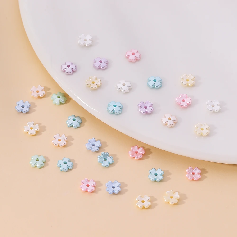 

100pcs 7*7mm ABS Artificial Pearl Flower Shaped Beads Cap Spacer Loose Beads for DIY Bracelet Necklace Jewelry Making Findings