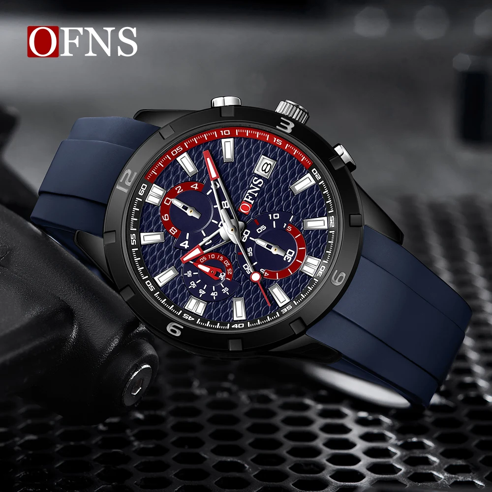 OFNS Brand 8039 Luxury Men's Quartz Watch Three Eye Six Needle Chronograph Sports Fashion Men's Quartz Watch 2025