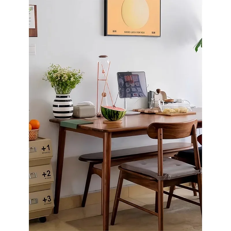 Medieval solid wood dining table and chairs combination black walnut home balcony Japanese-style small apartment rectangular tea