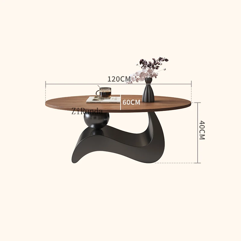 Living Room Apartment Oval Coffee Table Durable Convertible Walnut Side Table