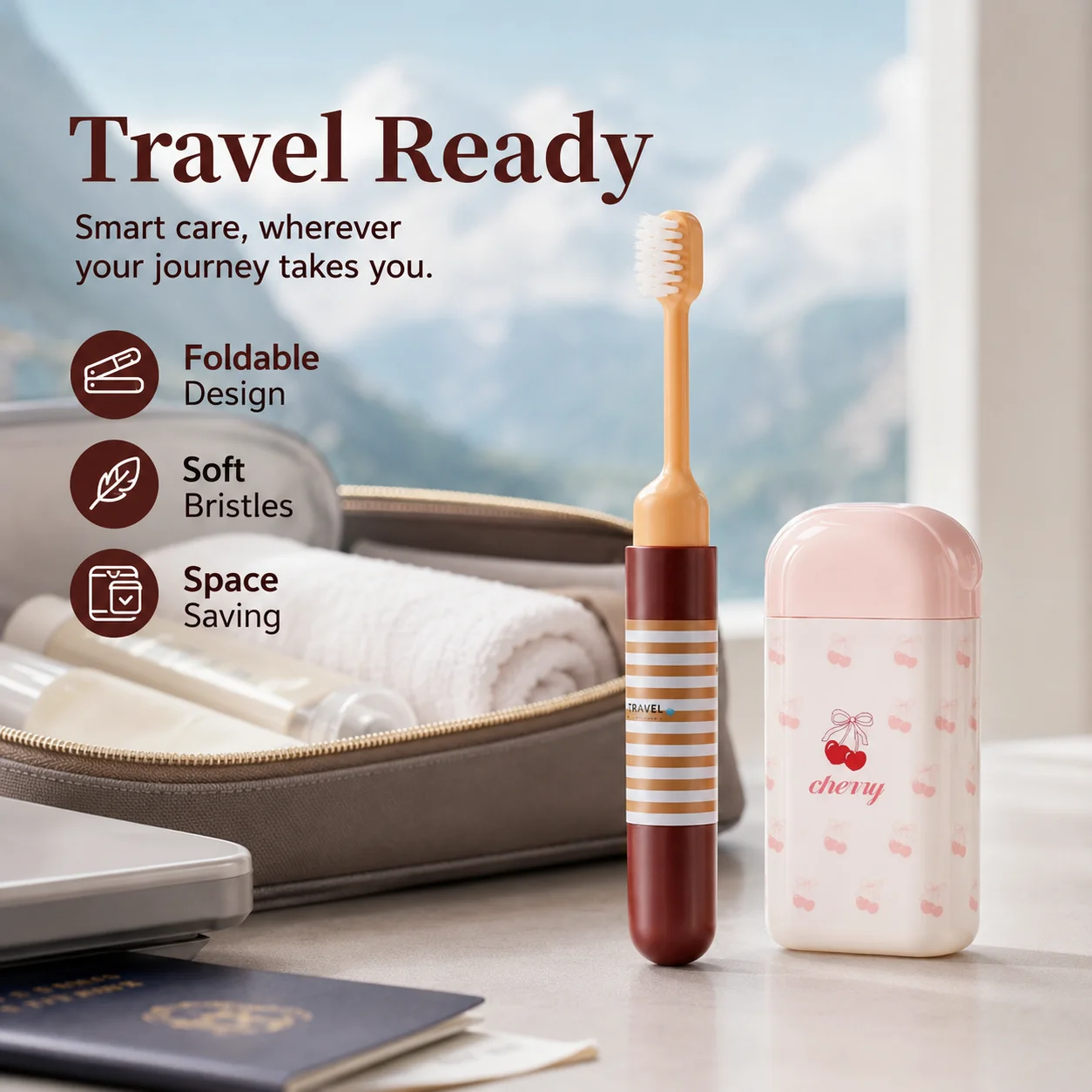 2-IN-1 Travel Toothbrush Set Foldable Portable Toothpaste Tube Storage Box Mini Soft Bristled Folding Toothbrush Dispenser