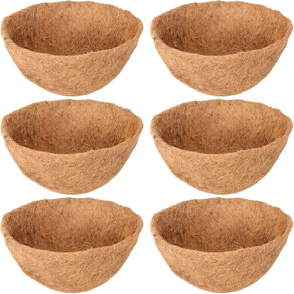 6 Pack 14 Inch Hanging Basket Liners Replacement, 100% Natural Round Coconut Fiber Planter Basket Liners for Hanging Baskets/Veg